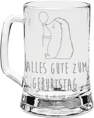 Produktbild von Mr. & Mrs. Panda Krug Igel Luftballon - Transparent - Geschenk, Seidel, Humpen, Bierkrug Mit Gravur, Happy Birthday, Herzlichen Glückwunsch, Glas, Ballon, Bierhumpen