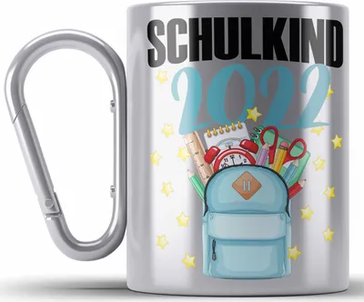 Produktbild von Trendation - Einschulung Mädchen Geschenk Schultüte Füllung Edelstahl Tasse Karabiner Schulstart 1. Schultag Schuleinführung Schulanfang Geschenkidee Schulkind 2022 (Silber)