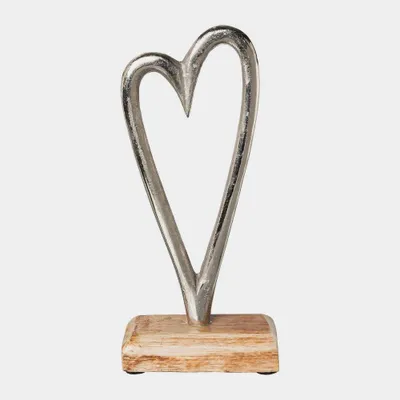 Produktbild von ALUMINIUM-HERZ auf HOLZBASE. Ca 23cm.