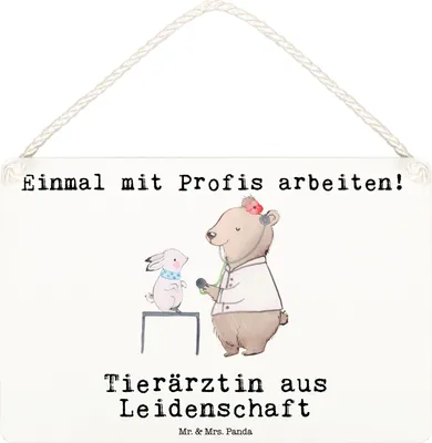 Produktbild von Mr. & Mrs. Panda Schild Tierärztin Leidenschaft DIN A6 - Weiß - Geschenk, wandtafel, kleine aufmerksamkeit, Holzschild, Wandbild Holz, Türschild
