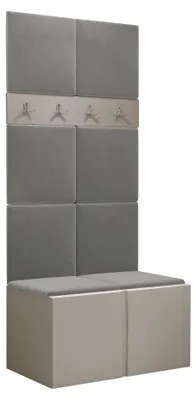 Produktbild von MIRJAN24 Garderoben-Set Orion IV, Garderobe mit Sitzbank mit 8 x Wandpanel 42x42 (Farbe: Cashmere, Polo 894)