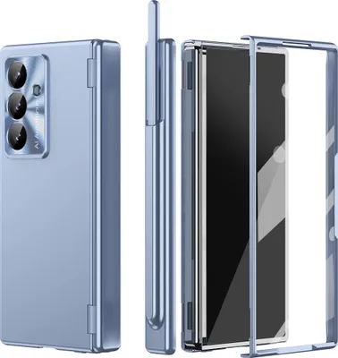 Produktbild von Hülle für Samsung Galaxy Z Fold 7 Magnet Scharnierschutz Stifthalter, Überzug Kratzfest Schutzhülle mit Linsenfolie, Displayschutz Blau