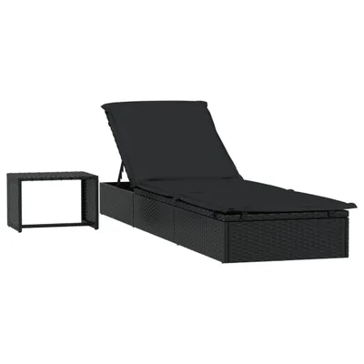 Produktbild von Sonnenliege 1 Stk. mit Tisch Schwarz Poly Rattan