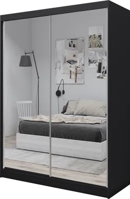 Produktbild von 160 cm Kleiderschrank Darix mit Spiegel inklusive 2 Schiebetüren Schwebetürenschrank (Farbe: schwarz)