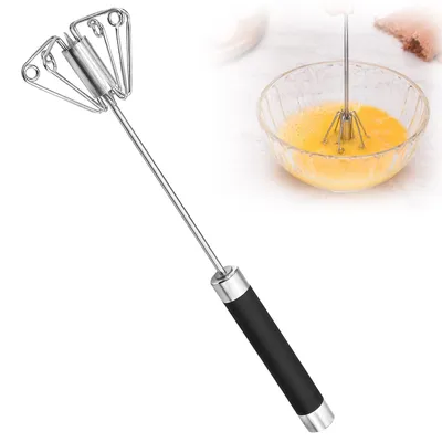 Image de Fouet à neige semi-automatique - Acier inoxydable 430 - Pour mélanger œufs, crème et pâte - 25,3 cm