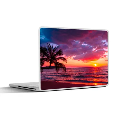 Produktbild von MuchoWow® Laptop Aufkleber Sticker Cover Sonne - Horizont - Rosa - Palme - Meer 31x22.5 cm - Laptop-Deko