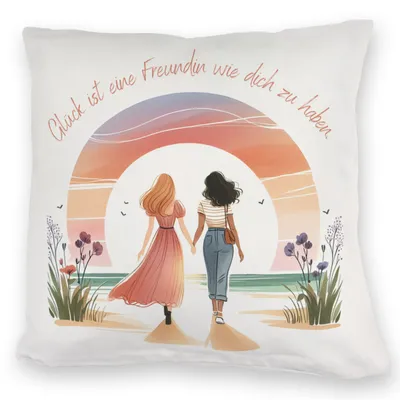 Produktbild von Freundinnen Sonnenuntergang Kuschelkissen mit Spruch Freundin wie dich ist Glück