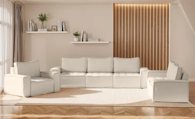 Productafbeelding van Bankstel, modulaire bankset, 6-delig, model SANDE, opstelling 3-2-1, bekleding: stof, kleur: alpienbeige