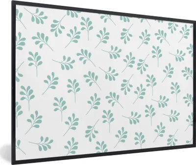 Produktbild von MuchoWow® Gerahmtes Poster Blätter - Muster - Blau 90x60 cm - Poster mit Schwarzem Bilderrahmen Wandposter Rahmen Foto Bilder - Fotorahmen - Foto-Plakat
