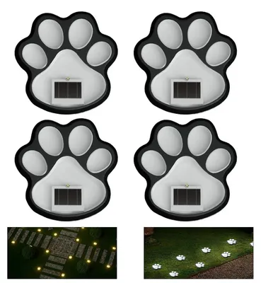 Produktbild von Pfoten Solar Garten Deko 4 Stück, LED Tiermotiv Solarlichter, warme Beleuchtung für Garten, Geschenkidee für Hund & Katzenliebhaber