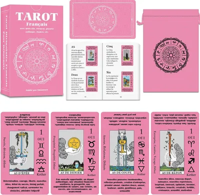 Productafbeelding van Franse tarotkaarten voor beginners met betekenissen erop - Tarotkaarten dek met gidsboek