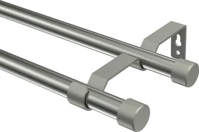 Produktbild von Interdeco Gardinenstange / Vorhangstange Edelstahl-Optik / Chrom matt, Typ Olymp Lucan (Kappe), 16 mm Ø 2-läufig, 100 cm
