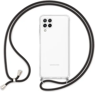 Produktbild von NALIA Handyhülle mit Kette für Samsung Galaxy A22, Transparente Schutzhülle & Handy-Schnur, Robust Vergilbungsfrei Klar Schwarz