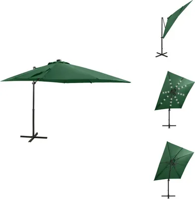 Produktbild von vidaXL Ampelschirm mit Mast und LED-Leuchten Grün 250 cm -  Sonnenschirme & Sonnenschutze