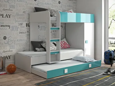Produktbild von Kinderhochbett mit Stauraum Lena – Weiß/Blau