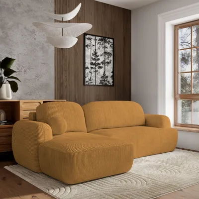 Produktbild von Masseno Ecksofa MODENZA P L-S mit Schlaffunktion L-Form, Sofa mit Bettkasten, Wohnzimmersofa, Couch, Soffa, Bettsofa, Couchgarnitur- Gelb, POSO 01