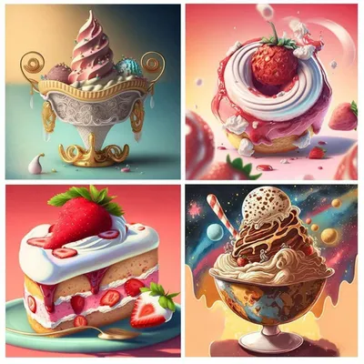Produktbild von Diamond Painting Set 4er Pack Eiscreme 30x30 cm Bastelset Kinder Erwachsene