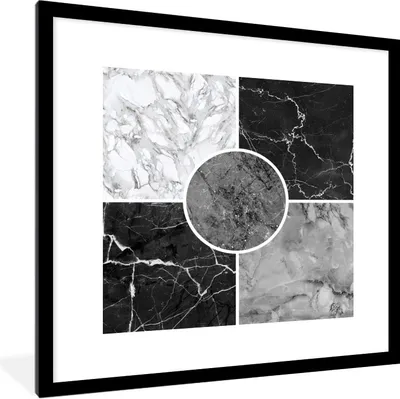 Produktbild von MuchoWow® Gerahmtes Poster Marmor - Schwarz - Weiß - Luxus 40x40 cm - Poster mit Schwarzem Bilderrahmen Wandposter Rahmen Foto Bilder - Poster - Plakat im Rahmen