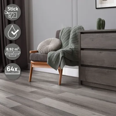 Produktbild von ML-Design Selbstklebende PVC Bodenbelag, 8,92 m²/64 Vinyl-Dielen, Kiefer Grau