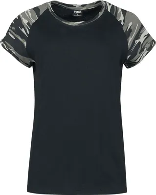 Produktbild von Urban Classics T-Shirt Damen Ladies Contrast Raglan Tee schwarz/darkcamo 3XL