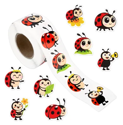 500 Marienkäfer-Sticker auf Rolle, bunt, selbstklebend, für Basteln & Deko