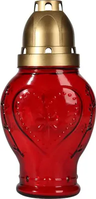 Produktbild von Grablicht Herzform aus Glas Rot 18 cm 22 h Brenndauer Grablaterne mit Deckel