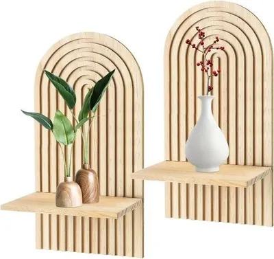 Image de Planche à découper décorative en bois, étagère murale, style bohème, planche de cuisine en bois - lot de 2