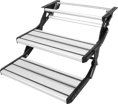 Produktbild von VEVOR Wohnmobil-Stufen, 2-stufig, Einziehbare Wohnmobil-Treppe, Faltbar, 200 kg Tragkraft, Stufen aus Aluminiumlegierung, Verdickte Stahlplatte, Rutschfeste Stufen für Sicheres Ein- und Aussteigen
