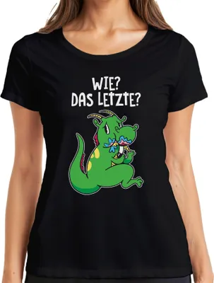Produktbild von Wie Das Letzte lustiger Cartoon Drache Eis schlemmen Geschenk Damen T-Shirt, Schwarz, M
