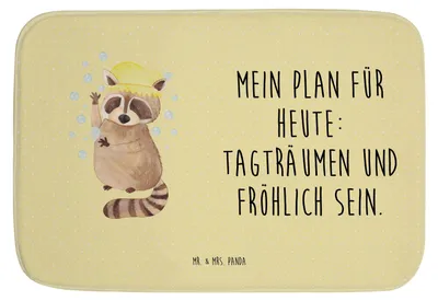 Produktbild von Mr. & Mrs. Panda Badteppich Waschbär - Gelb Pastell - Geschenk, badezimmermatte, duschmatte, Waschen, badezimmervorleger, Badematte, Tagträumen, Plan, Lustige Sprüche