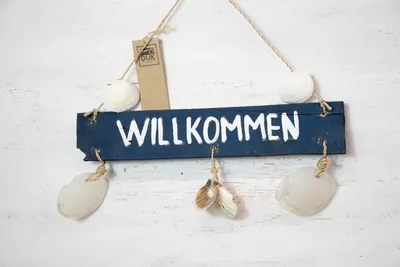 Produktbild von Türschild Willkommen blau Holz Maritim Landhausstil