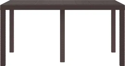A brown poly-rattan garden table on a white background.