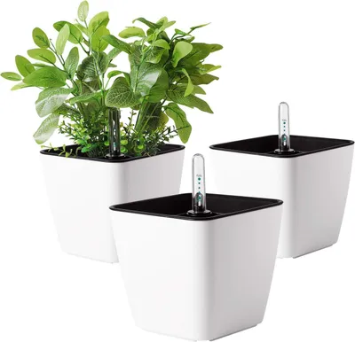 Produktbild von Selbstbewässernder Pflanzenbehälter mit Wasserstandsanzeiger - 13 cm - Set von 3