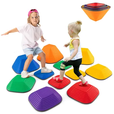 Image de COSTWAY Pierre de marche 11 pièces pour enfants, blocs d'équilibre intérieur/extérieur pour jeunes enfants avec bord entièrement antidérapant pour enfants de 3 ans et plus