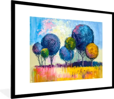Produktbild von MuchoWow® Gerahmtes Poster Gemälde - Ölfarbe - Baum - Natur 80x60 cm - Poster mit Schwarzem Bilderrahmen Wandposter Rahmen Foto Bilder - Schlafzimmer-Dekorationen - Fotoposter