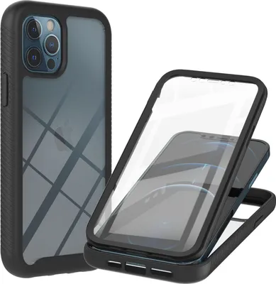 Image de Coque pour iPhone 12 / iPhone 12 Pro transparente arrière TPU bumper, antichoc avec film de protection intégré Coque de protection 360° noire