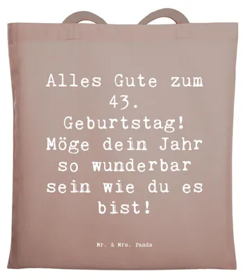 Produktbild von Mr. & Mrs. Panda festivaltasche Spruch 43. Geburtstag - Braun Pastell - Geschenk, Freude und Glück, Einkaufstasche, Happy Birthday, Tasche, Laptoptasche, Schultasche