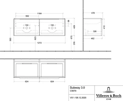 Produktbild von Villeroy & Boch C56701VF WTUS Subway 3.0 C56701 1272x429x462mm