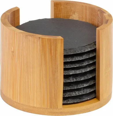 Produktbild von Westmark 8 Naturschiefer-Untersetzer, rund, ø 10 cm, in Bambusbox, 69212260