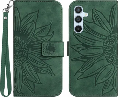 Produktbild von Samsung Galaxy S25 Hülle - Coverup Sonnenblume Klapphülle mit Schlüsselband - Grün