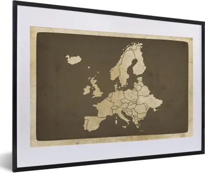 Produktbild von MuchoWow® MuchoWow® Gerahmtes Poster Karte - Europa - Jahrgang 60x40 cm - Poster mit zchwarzem Bilderrahmen - Schlafzimmer - Plakat in Rahmen - Drucken