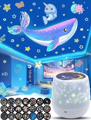 Produktbild von Sternenhimmel Projektor Kinder, Nachtlicht mit 21 Motiven, 360° drehbar, 3 Lichtfarben, dimmbar, für Kinderzimmer