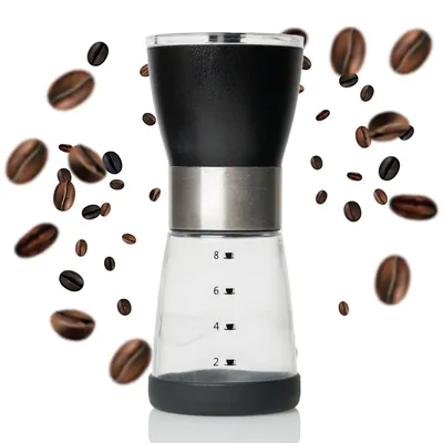 Imagen del producto de Molino manual para café, con muelas cónicas de acero inoxidable, 2 recipientes de vidrio, mango de madera, ideal para la cocina