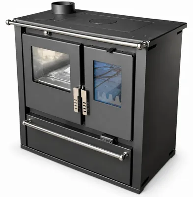 Obrázek produktu pro EEK A+ - Sporák na dřevo Verso CS Plus Inox 7,7 kW s troubou, varnou deskou a přihrádkou na dřevo vlevo
