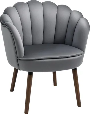 Produktbild von Sessel Wohnzimmer Loungesessel in Muschelform Relaxsessel mit Holzbeine, Polstersessel Lesesessel mit Samtoptik, Polsterstuhl für Schlafzimmer Dunkelgrau