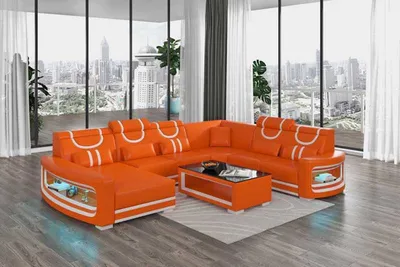 Produktbild von Wohnlandschaft Couchen Ledersofa Ecksofa U Form Orange Sofa Groß Neu
