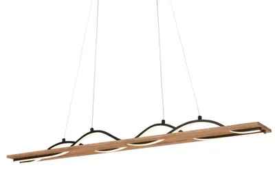 Produktbild von Briloner Vinka LED Pendelleuchte, Holzdekor, Wellenform, Warmweißes Licht, Schwarz-Holz, 98 x 11 x 120 cm