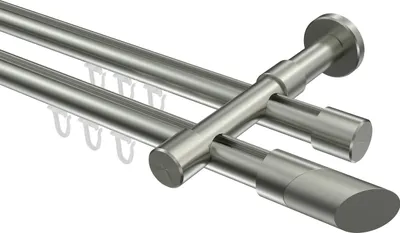 Produktbild von Interdeco Innenlaufstange / Gardinenstange mit Innenlauf Edelstahl-Optik, Typ Prestige Verano (Schräge Bicolor), 20 mm Ø 2-läufig, 440 cm
