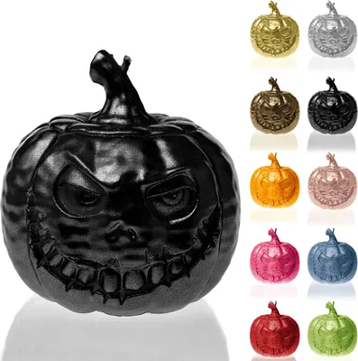Produktbild von Candellana Kerze Halloween Kürbis - Höhe: 9,5 cm - Brennzeit 54h - Halloween - Handgefertigt in der EU - Schwarzes Metallic