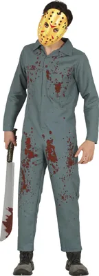 Produktbild von Halloween Psycho Maske Blutige Horror Gestalt Grauenvolle Gruselfigur Schauer Kostüm Angsteinflößendes Kostüm Schreckensfigur Für Halloween Abenteuer, Größe: 52 - 54 (L) Farbe: Grau
